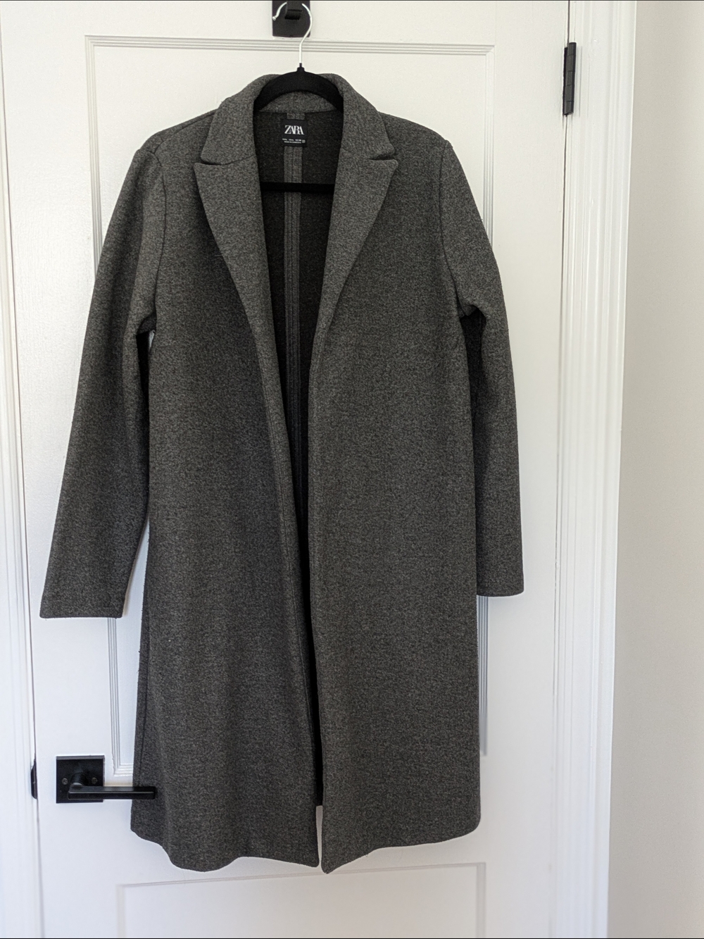 Zara Grey Open-Front Long Trench Coat
